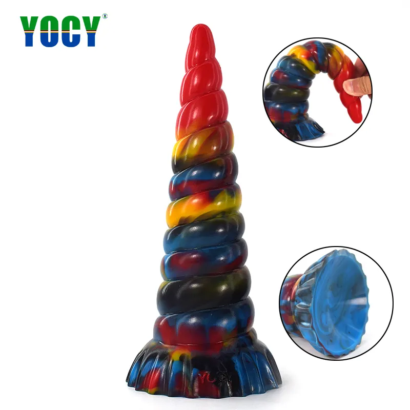 YOCY Grande Brinquedo Anal Silicone Macio Butt Plug Expansor Estesulador Do Sexo Da Prstata Para Homem Unicrnio Espiral Fantasia