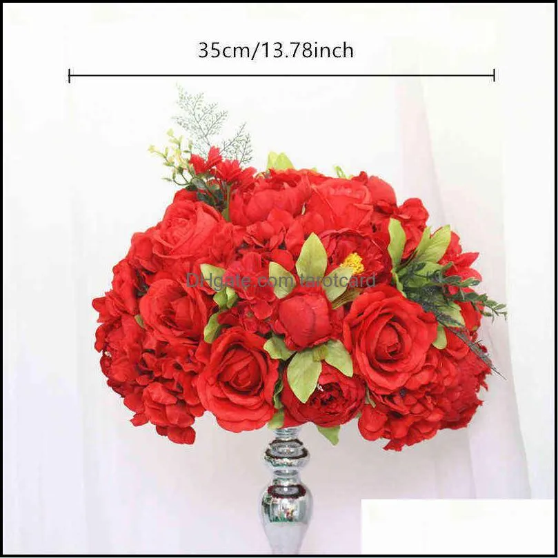 Custom 35cm silk peonies artificial flower ball centerpieces arrangement decor for wedding backdrop table flower ball 13 colors 220110