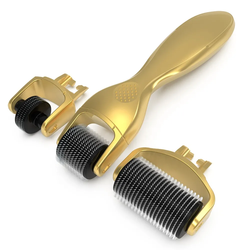 3 em 1 Dermaroller Microneedle Derma Roller Golden Micro Needling Skin Roller para Facial Beauty Spa por Fast Shipping 7 dias