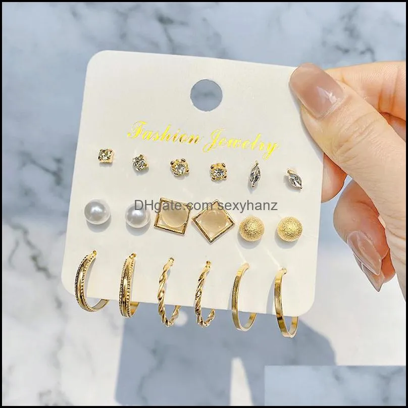 Womens Earrings Korean Stud Earrings for Women Vintage Pearl Butterfly Gold Cross Earring Set 2021 Trend Earings Female Jewelry