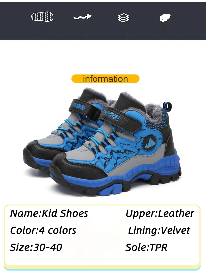 Kinderschoenen Winter Buiten Wandelen Warm Veet Waterdichte Laarzen TPR Schokabsorptie Trekking Jongens Kinderschoen Hardlopen_voghion.com