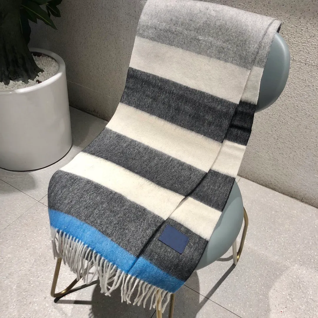 New Blue white gray stripe splicing scarf fashion simple design cashmere scarf winter fashion neutral shawl 32*180cm