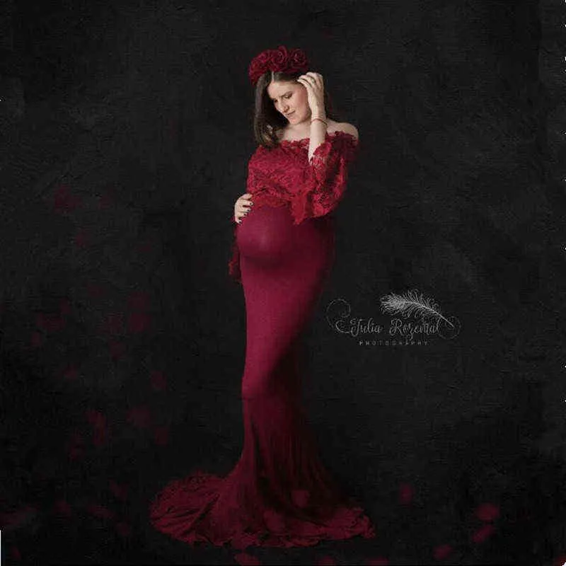 CHCDMP 2021 NYHET SOT TOP TOP Maternity Vestidos Photography Props Axelfria klänningar Fancy Graviditetsklänningar Prom Party klänning G220309