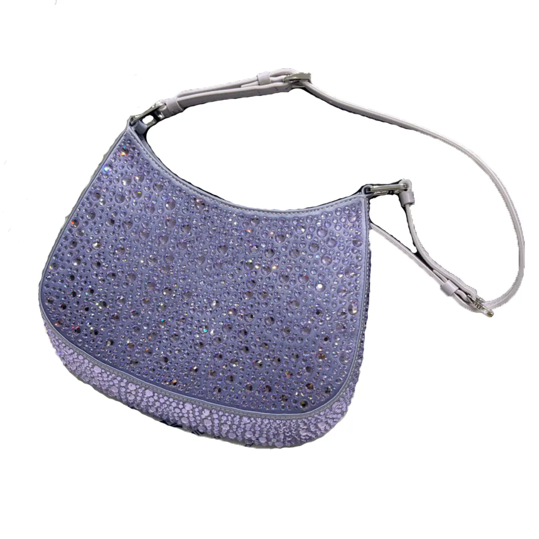 Poignée en cuir faux cristal embelli dame cleo sac hobo fermeture éclair poche pour téléphone portable portefeuilles en mosaïque de cristal femmes sacs à bandoulière portefeuille sacs à main de créateur sac à main