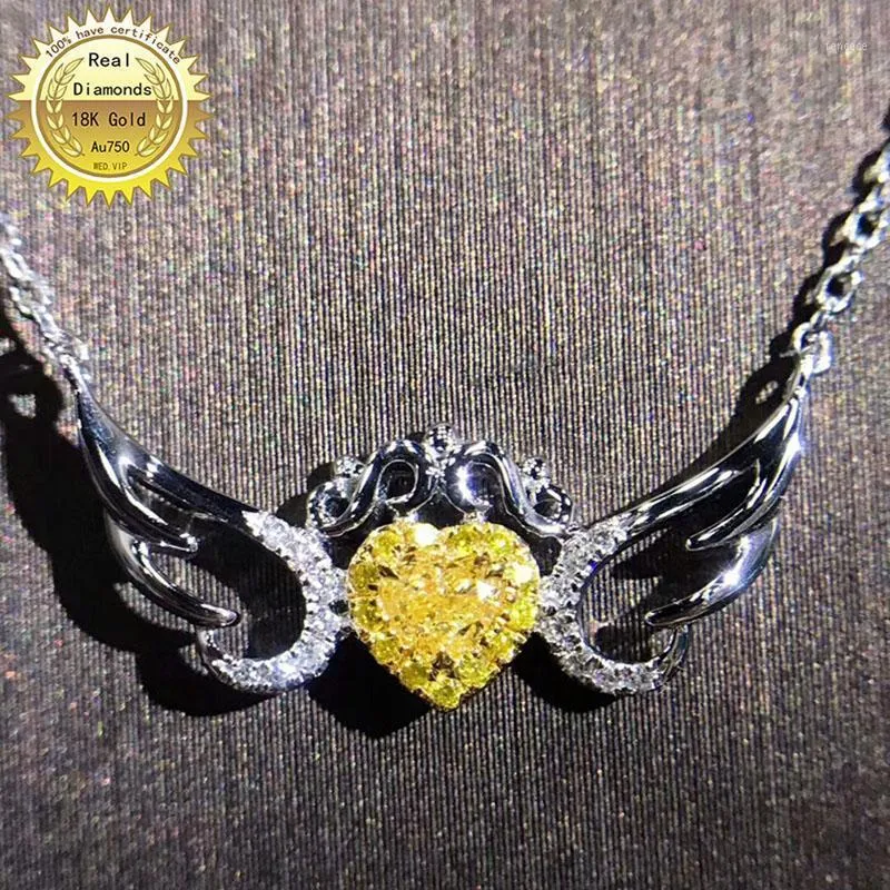 Chains 18K Gold Necklace 0.13ct Natural Yellow Diamond And 0.09ct White Diamonds Necklace1