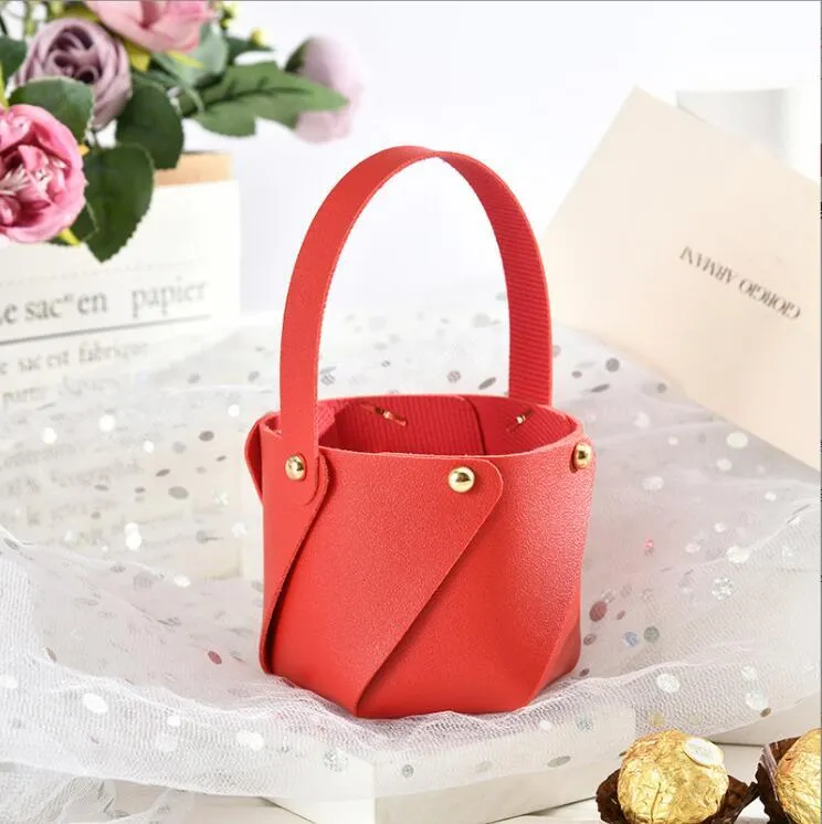 Mini Candy Basket Gift Wrap Bag Leather Creative Handbag Favor Bags for Wedding Birthday Party Supplies Baby Shower Decoration