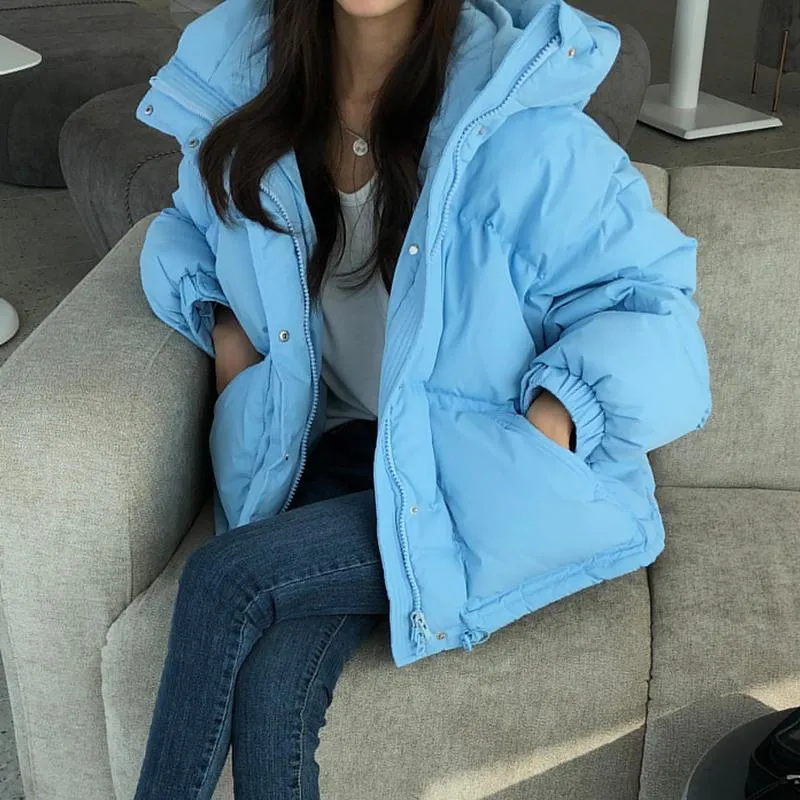 Mulheres para baixo parkas alien kitty 2021 inverno mulheres casaco de algodão solto sólido doce escritório escritório senhora outwear com capuz bolso quente elegante jack elegante