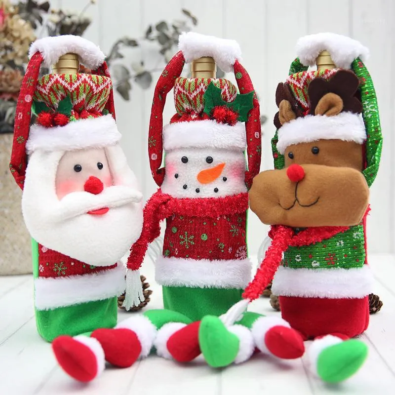 Christmas Decorations Gift Bags Wine Bottle Cover With Handle Santa Claus Snowman Reindeer Gifts Holders Xmas Dinner Party Table Decorations