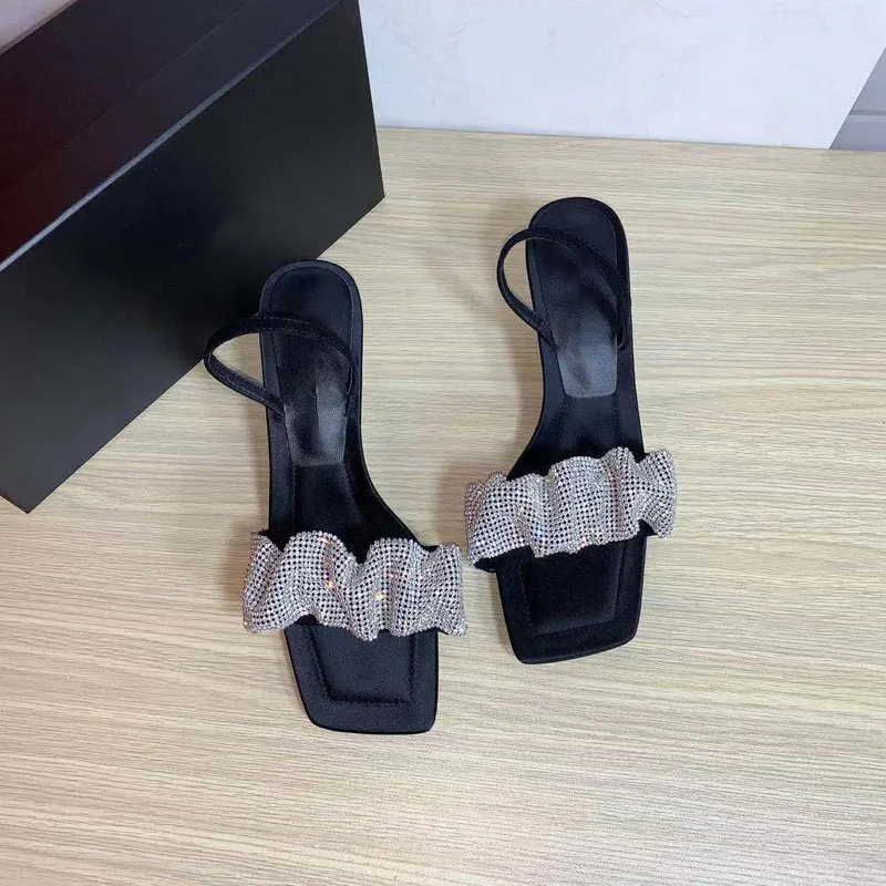 Women Sandals fashion High-heeled Flash with Diamonds Designer Sandal black shoes slipper