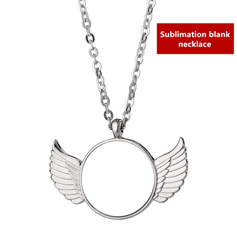 Collier d'aile d'ange collier en métal de sublimation avec plaque d'aluminium vierge pour bricolage personnalisé cadeau d'anniversaire de famille pendentif de bijoux avec chaîne