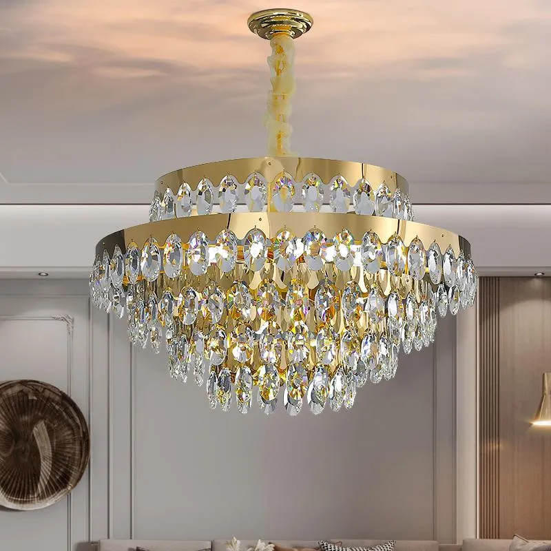 Lampadario di cristallo moderno di lusso leggero soggiorno camera da letto lampadario di personalità illuminazione lampade a sospensione in cristallo d'atmosfera in acciaio inossidabile