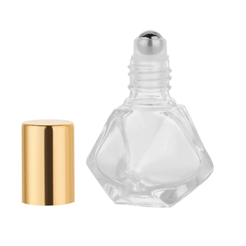 8ML Glass Roll On Bottles Diamond Shaped Transparent  Oil Bottle Perfume Bottle Reusable Portable Travel Cosmetics Sub Bottle