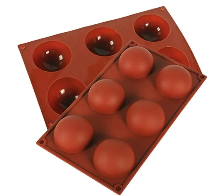 Moldes redondos de 6 cavidades de silicone: assadeira antiaderente para chocolate, gelo, geléia e cupcakes.