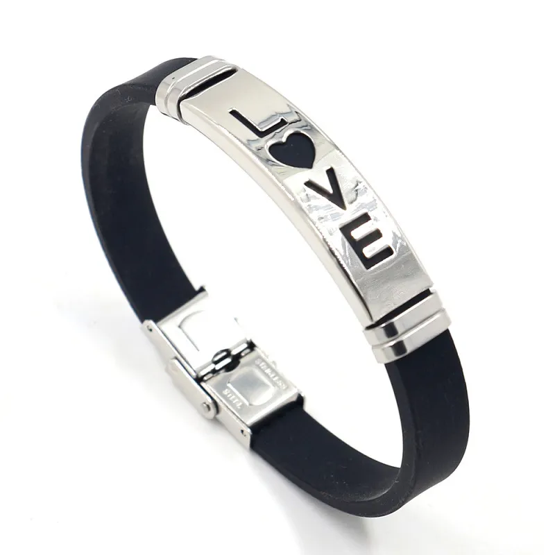 S2716 Fashion Jewelry Stainless Steel LOVE Silicone Bracelet Men Women Lovers Students Ornaments Bracelets