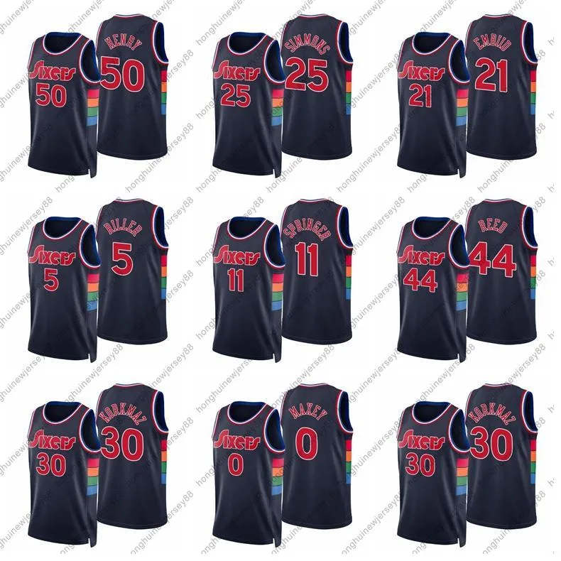 МУЖЧИНЫ Furkan Korkmaz Tyrese Maxey Joel Embiid 75th Anniversary Diamond Navy Swingman Jersey City