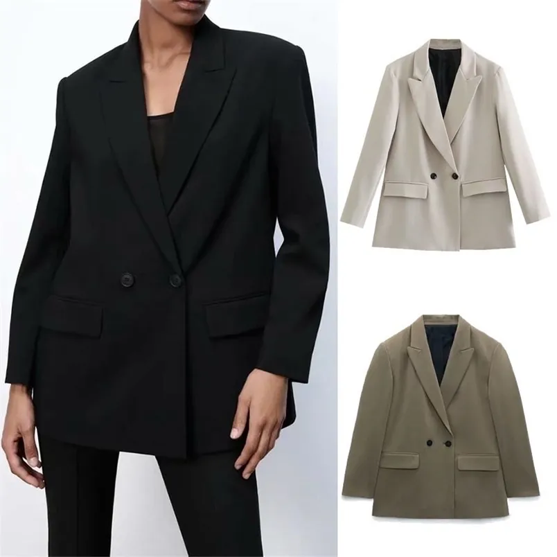 Woman Loose Double-breasted Blazer Suit Collar Button 3-Color Suit women's Jackets Suits Jacket Party Formal Wear 220114