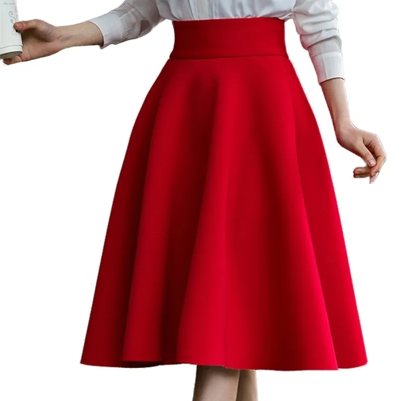 5xl plus size kjol hög midja s kvinnors vita knälängd bottnar veckade saia midi rosa svart röd blå 220221