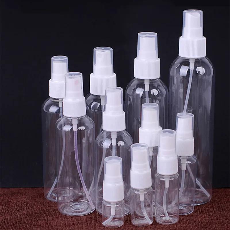 Grossist! Plastpackningsflaskor 30ml 50ml 100ml Clear Pump Spray Empty Bottle Pet Make-up Parfymflaska A12