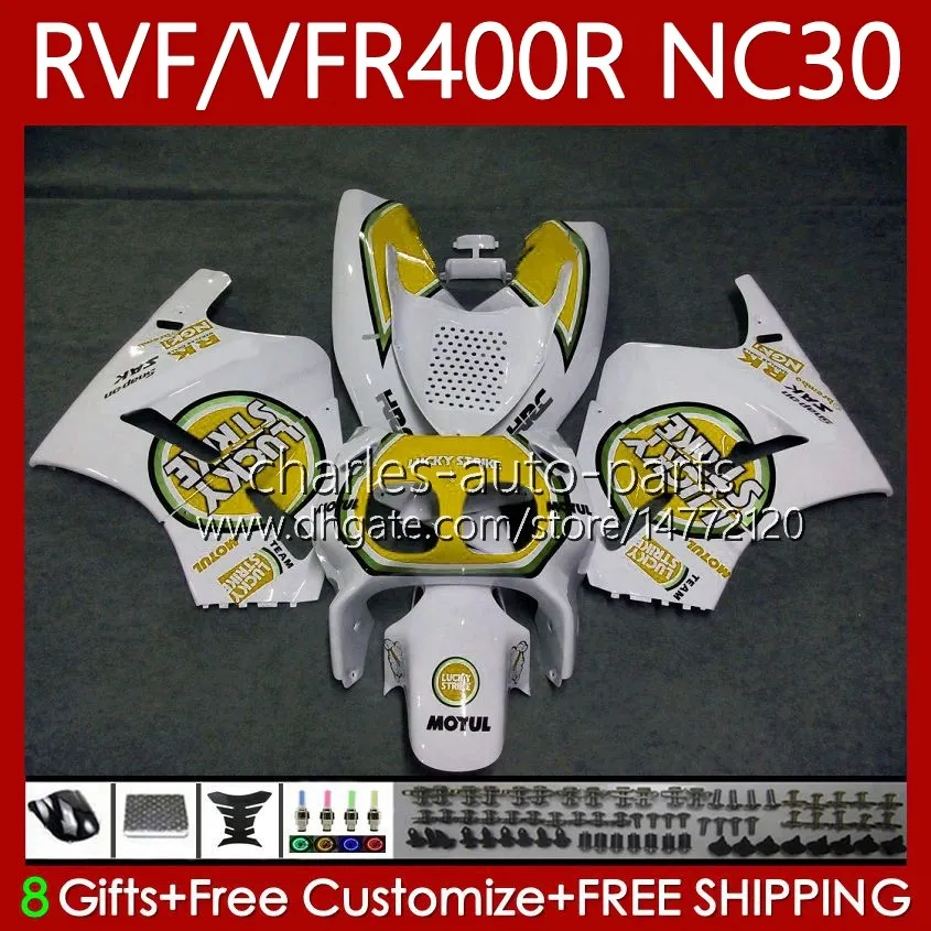 Ciało dla Honda RVF VFR 400 RVF400 R 400RR VFR 400R 89-93 79NO.140 VFR400 R RVF400R NC30 V4 1989 1990 1991 1992 1993 VFR400RR VFR400R 89 90 91 92 93 Yellow Lucky Wording Kit