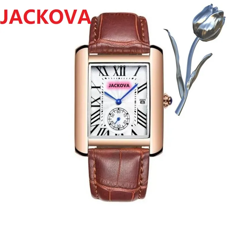 Roségoldene quadratische Quarz-Batterieuhr, Modeliebhaber, Männer, Frauen, silberne Tank-Armbanduhren, luxuriöse rote schwarze Leder-Business-Uhr, orologi da uomo di lusso