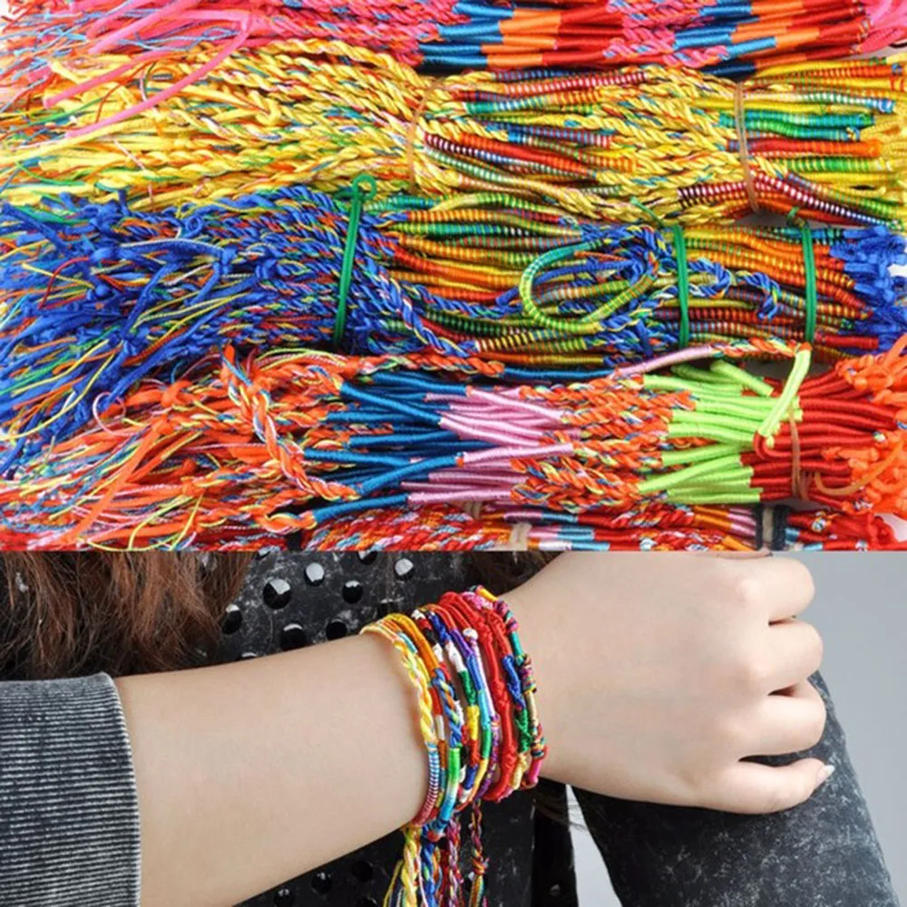 Bracelet de corde tissé à la main ethnique coloré arc-en-ciel tissé corde tressée Bracelets d'amitié mince chaîne brin Bracelets