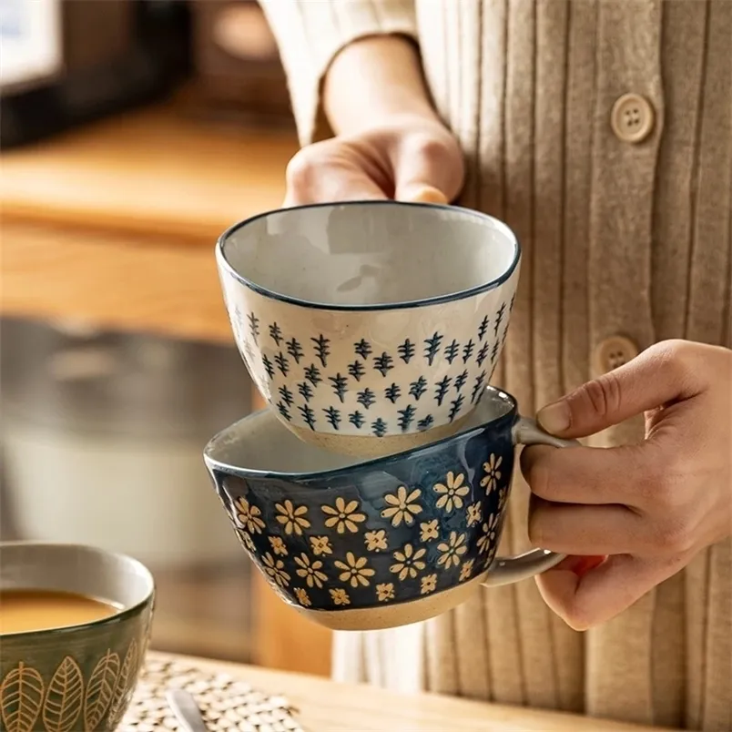 310 ml Japanse vintage keramische mok handgrip cup voor ontbijt melk havermout koffie hittebestendige kantoor thuis drinkware tool 220311