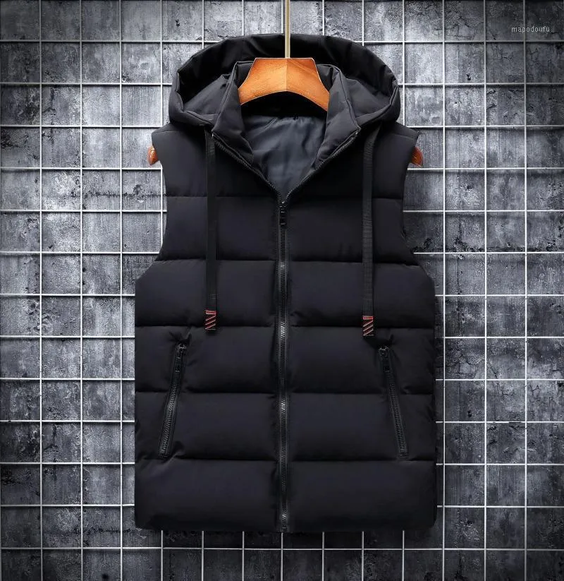 Jesień Zima 2020 Kamizelka Mężczyźni Casual Kamizelki Kurtki Bez Rękawów Woih Kapturem Ciepłe Męskie Kamizelki BodyWarmer Down Kamizelka dla mężczyzn 6xl1