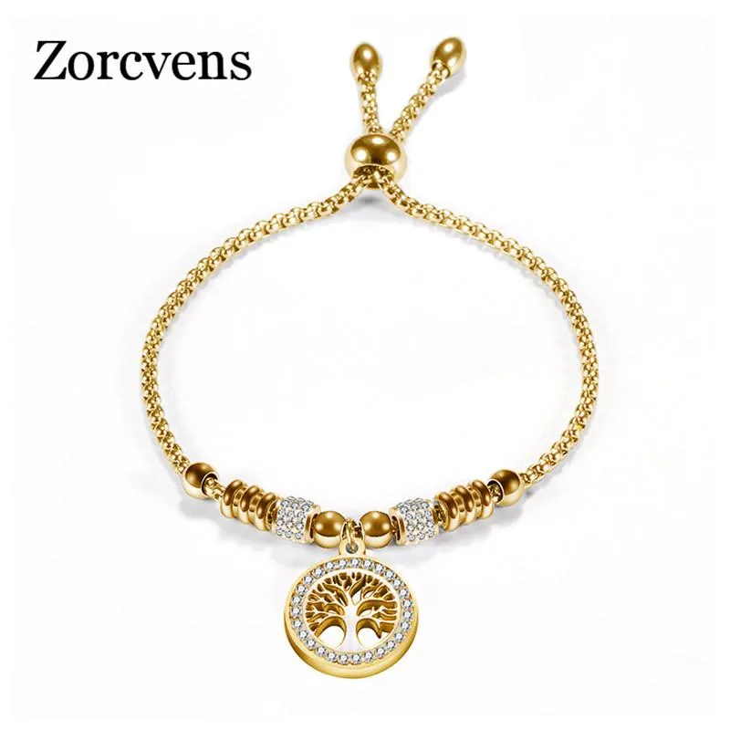 Zorcvens старинные золотые серебряные цвет из нержавеющей стали очарование браслет с деревом жизни кулон хрустальный шар браслет для женщины