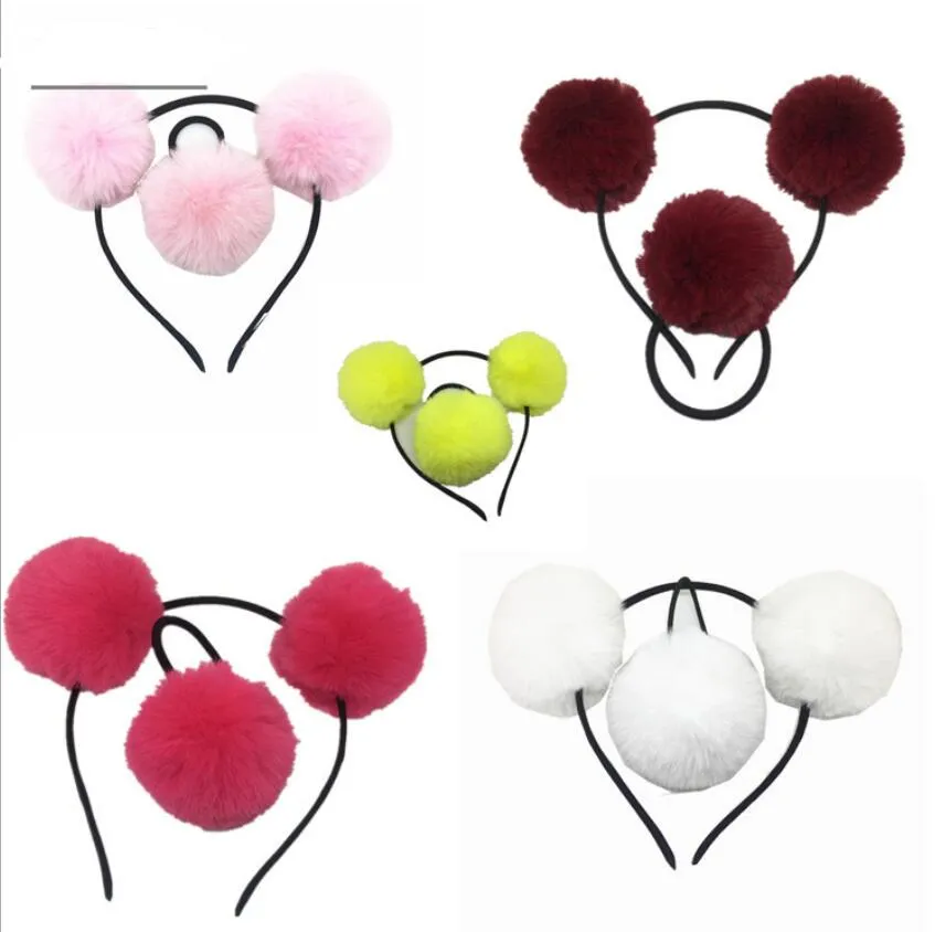 Plush Fluffy Pompom Ball Hair Bobbles Elastic Hairband Tie Hair Stick Headband Set Ponytail Holder