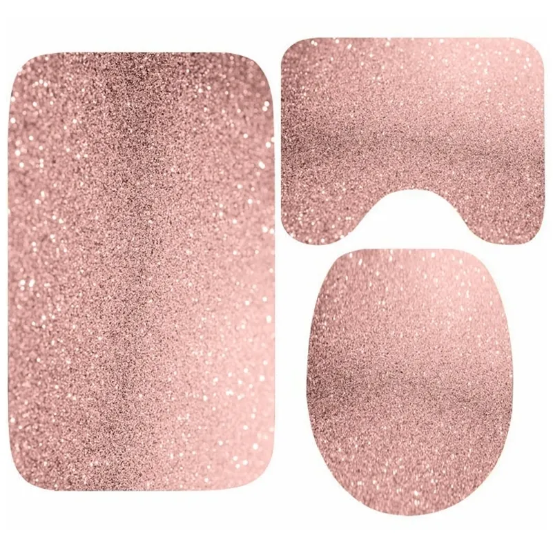 Sparkle Homes Rose Gold Glitter Bathroom Set Toilet Mat, Doormat