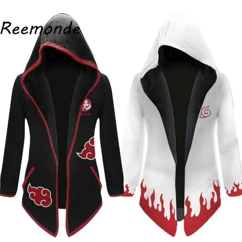 Anime NARUTO Akatsuki Red Cloud Cloak Hoodie Pullover Itachi Uchiha Hooded Trench Thicken Cardigan Coat Hoodies Jackets Tops 201021