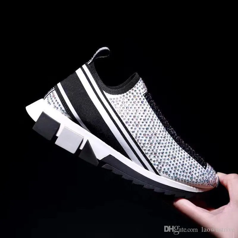 Diamonds Casual shoes women Travel leather Elastic band sneaker fashion lady Flat designer Running Trainers Letters woman shoe platform men gym sneakers size 35-45
