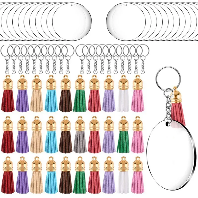 Acrylic Snap On Keychain Blanks Kit With Key Rings, Clear Discs, Circles,  And Colorful Tassel For DIY Crafts And Projects From Yangchenwang, $10.52