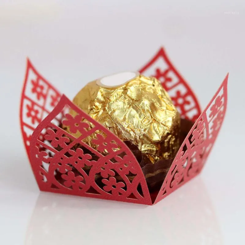 Gift Wrap 50pcs/lot Chocolate Candy Wrappers Hollow Out Laser Flower Holders Wedding Favors And Party Decor Supplies1