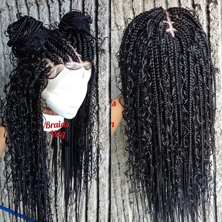 Fashion 180density full Beautiful Goddess box braids Lace front wig handmade curly braids Cornrow wig for black women