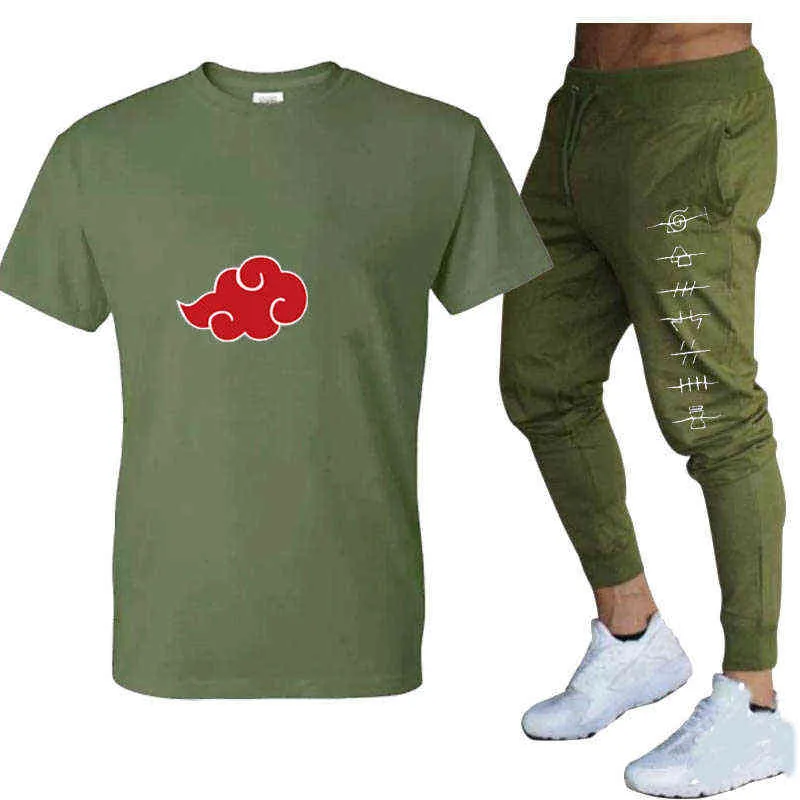 APAN Anime Akatsuki Bulut Sembolleri Yaz T-shirt Pantolon Set Rahat Spor Jogging Yapan Pantolon T Gömlek Hip Hop Moda erkek Eşofman G1222