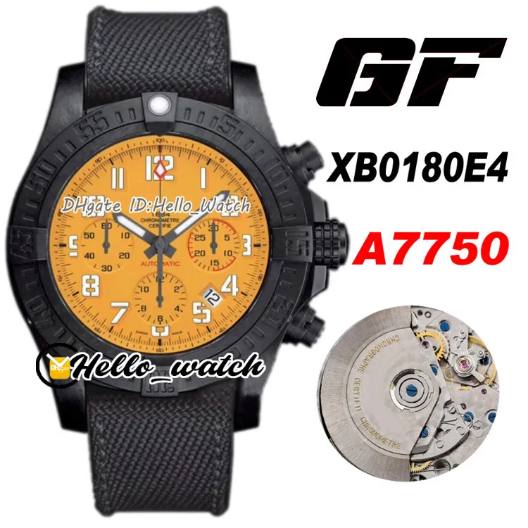 GF 45mm v2 xb0180e4 relógios ETA A7750 Automático Cronógrafo Vulcão Especial Polímero Mens Assista PVD Dial Amarelo Nylon Leather Strap Hwre Hello_Watch