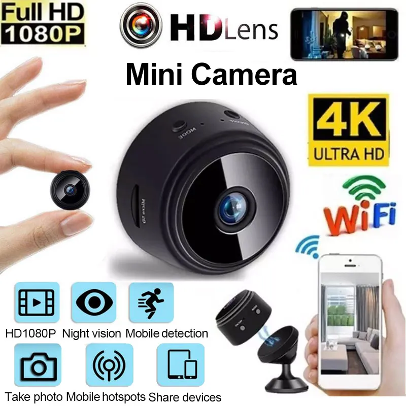 Mini-Kamera, 4K HD 1080P, WLAN, kabellos, App-Steuerung, Telefon-Video, Unterstützung 128 GB, Nachtsicht, Smart Home, Baby-Auto-Monitor, Mikro-Camcorder, Webcam