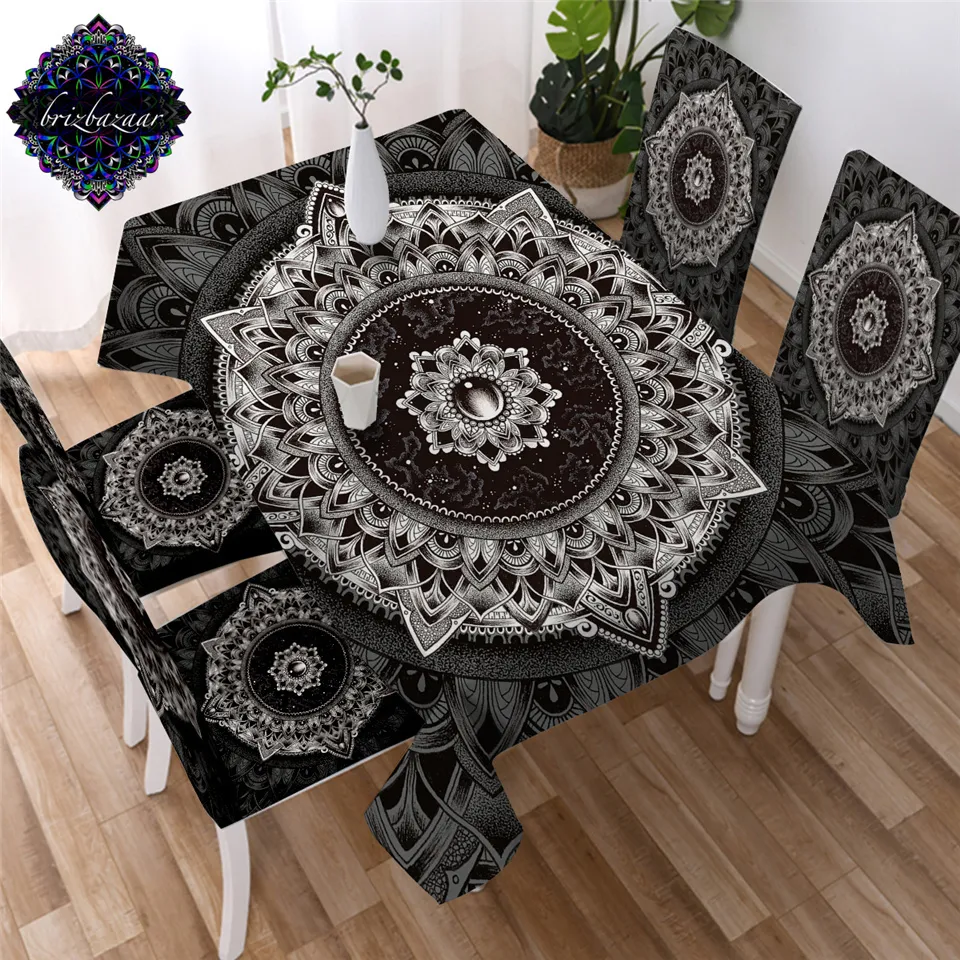 Мандала by brizbazaar скатерть черный белый цветок водонепроницаемый кухонный стол ткани загадочная вселенная драгоценный камень крышка стола T200707