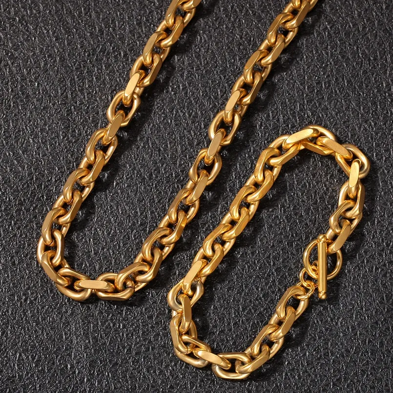 Herren Hip Hop Goldkette Halskette Mode Edelstahl Ketten Armband Halsketten Schmuckset