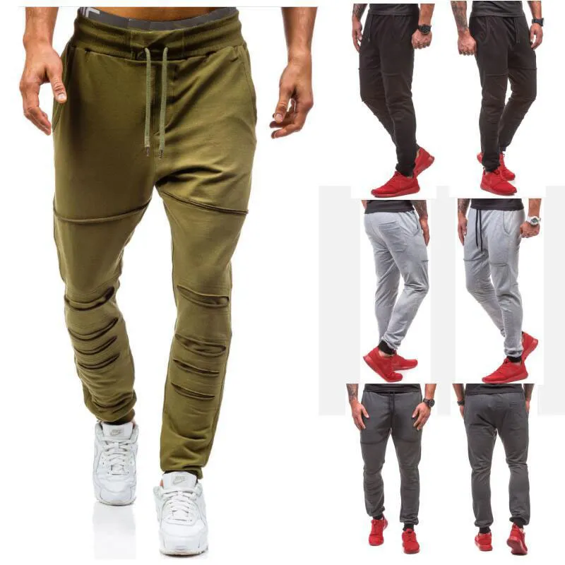 Hole jogger 2021 Pantaloni da uomo Casual in cotone elastico Pantaloni da allenamento fitness da uomo skinny, pantaloni della tuta Pantaloni da jogger