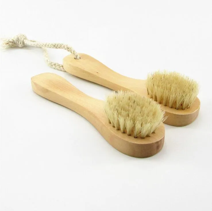 Brosse pour le visage Brosses de bain Poils naturels Exfoliation de la peau sèche Nettoyant pour le visage Brosse Masseur Lavage du visage Poils Gommage Brosse