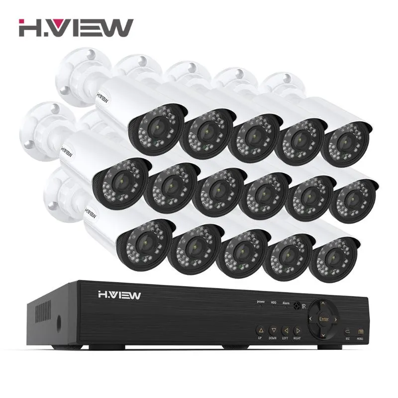 H.View 16chs övervakningssystem 16 1080p Outdoor Security Camera 16ch CCTV DVR-kit Videoövervakning Android Fjärrvy