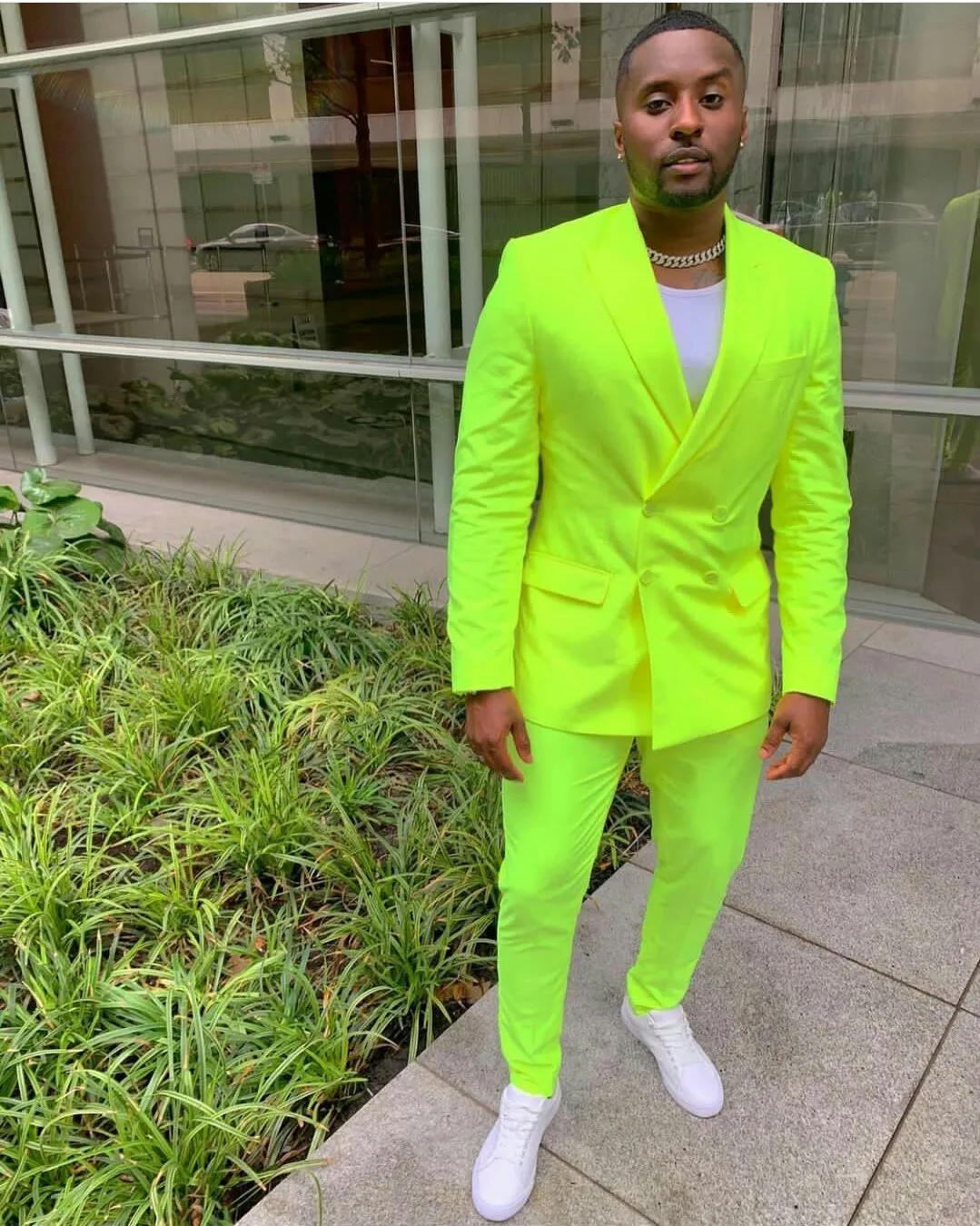 Fluorescent Green Men's Suit Jacket and Pant Set, Double Breasted Custom  Made Formal Suits for Wedding and Business