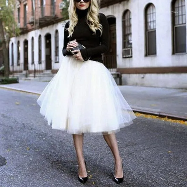Gonne Tulle Da Donna Nero Grigio Bianco Gonne Midi A Pieghe Ad Alta Vita Da 14 55 DHgate