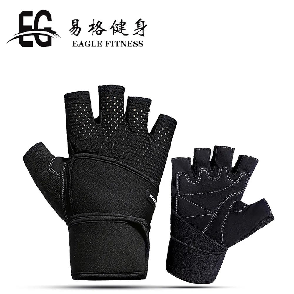 Men Fitness Heavyweight Training Half Finger Gloves Non-Slip Breathable Extended Wrist Support Bodybuilding Weightlifting Sports Q0107