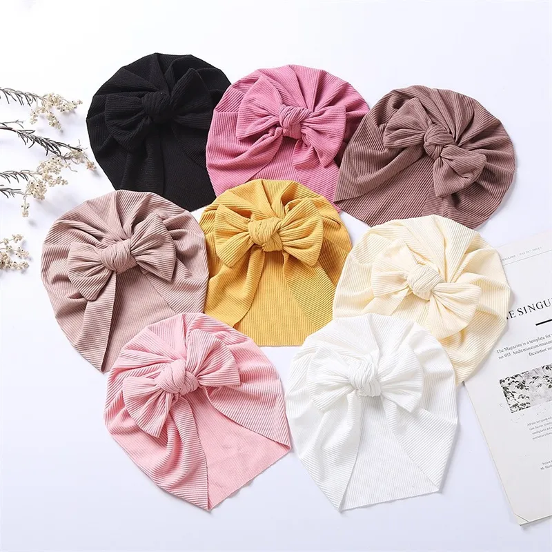 Spring Baby Hat Turban Cute Bows Knitted Baby Girl Hats Beanie Newborn Soft Cotton Solid Color Infant Kids Headwear Winter 20220301 Q2