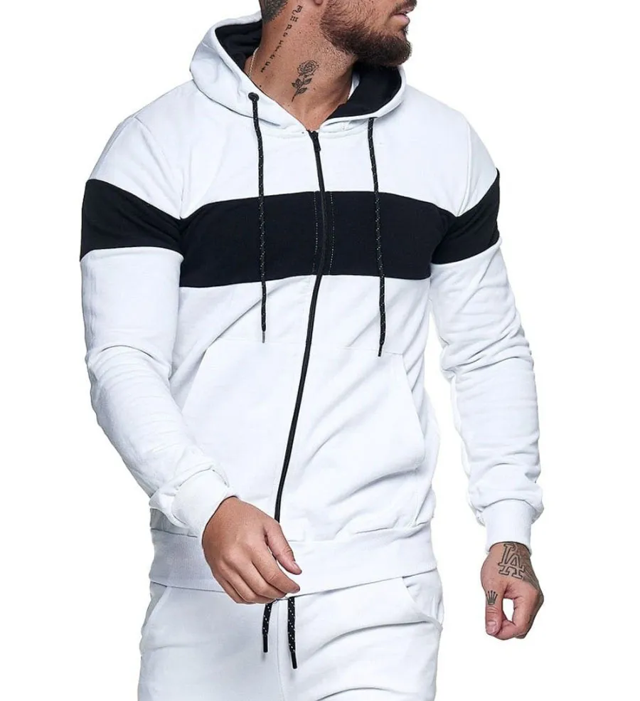 vit svart röd blå armé grön hoodies smal sport cardigan tröja färg matchande mode casual jacka män 2xl 3xl hoodie