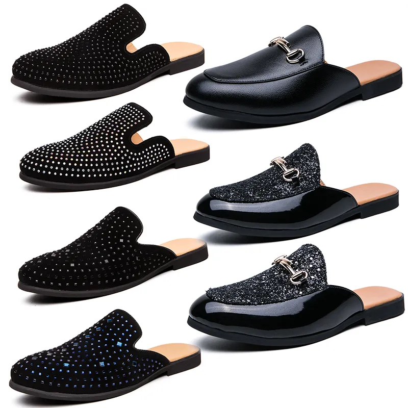 Luxe Merk Designer heren Slippers Strass Princetown Loafers Echt leer Flats Muilezels Casual schoenen Slipper zwarte slip-on schoenen Dia's