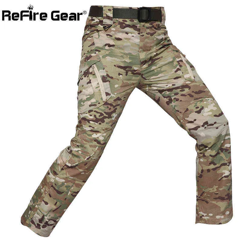 ReFire Gear Camouflage Tactical Pants Men Rip-Stop Waterproof Military Pants SWAT Army Combat Cargo Pants Pockets Camo Trousers H1223